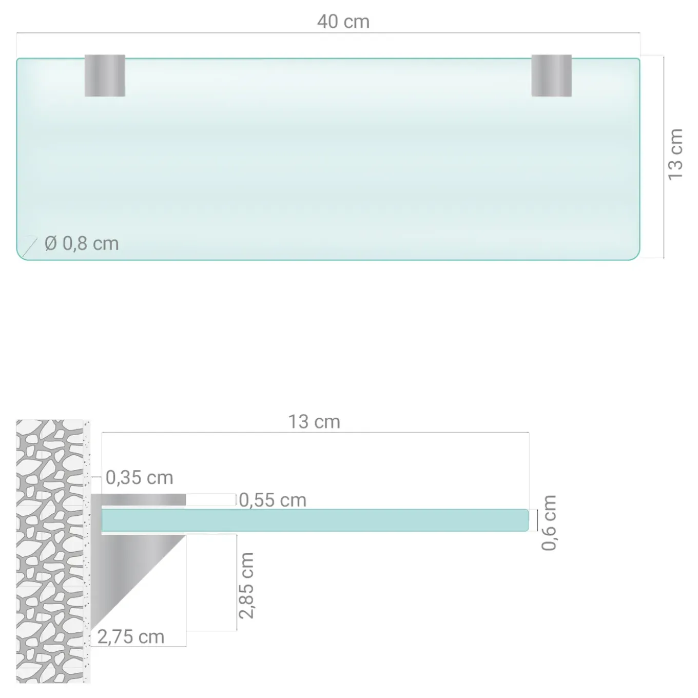 Tulup - Glazen Planchet Voor De Badkamer - Halfitransparant - 40x13 Cm - Melkglas Effect
