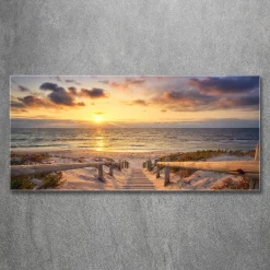 Tulup - Glazen Schilderij - De Weg Naar Het Strand - Geel - 120x60 Cm - Schilderij Glas