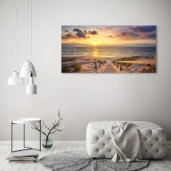 Tulup - Glazen Schilderij - De Weg Naar Het Strand - Geel - 120x60 Cm - Schilderij Glas