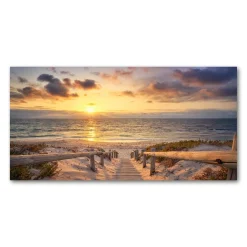 Tulup - Glazen Schilderij - De Weg Naar Het Strand - Geel - 120x60 Cm - Schilderij Glas