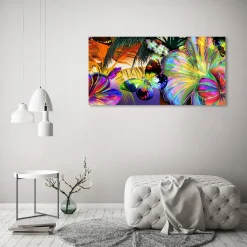 Tulup - Glazen Schilderij - Kleurrijke Bloemen - Veelkleurig - 120x60 Cm - Glas Foto