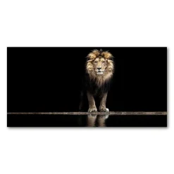 Tulup - Glazen Schilderij - Portret Van Een Leeuw - Zwart - 120x60 Cm - Foto In Glas