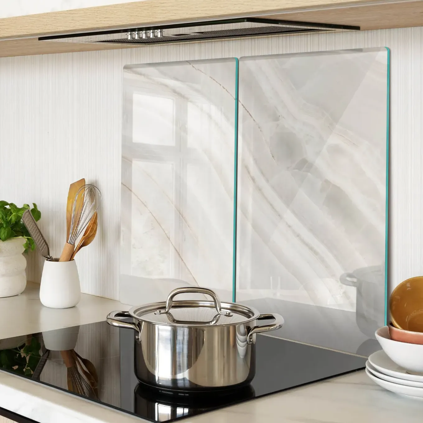 Tulup - Glazen Snijplankenset - Marmertextuur - Beige - 2 St 30x52 Cm - Keukenbenodigdheden