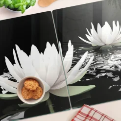 Tulup - Glazen Snijplankenset - Waterlelies - Wit - 2 St 40x52 Cm - Glazen Dienblad