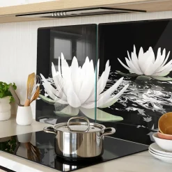 Tulup - Glazen Snijplankenset - Waterlelies - Wit - 2 St 40x52 Cm - Glazen Dienblad