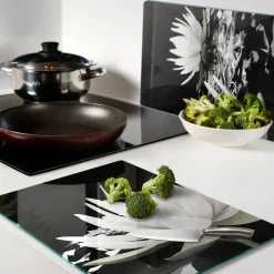 Tulup - Glazen Snijplankenset - Waterlelies - Wit - 2 St 40x52 Cm - Glazen Dienblad