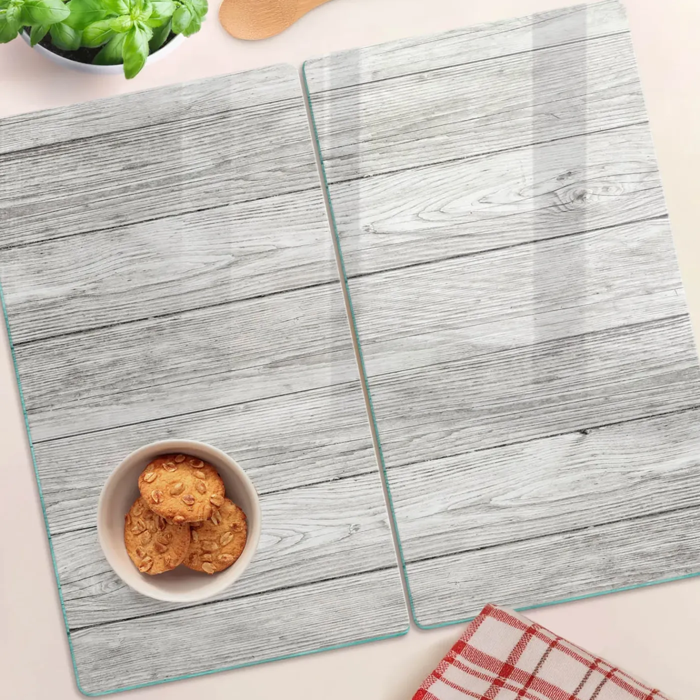 Tulup - Glazen Snijplankenset - Hout - Grijs - 2 St 30x52 Cm - Antislip Dienblad - Broodplankjes