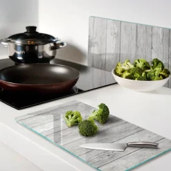 Tulup - Glazen Snijplankenset - Hout - Grijs - 2 St 30x52 Cm - Antislip Dienblad - Broodplankjes