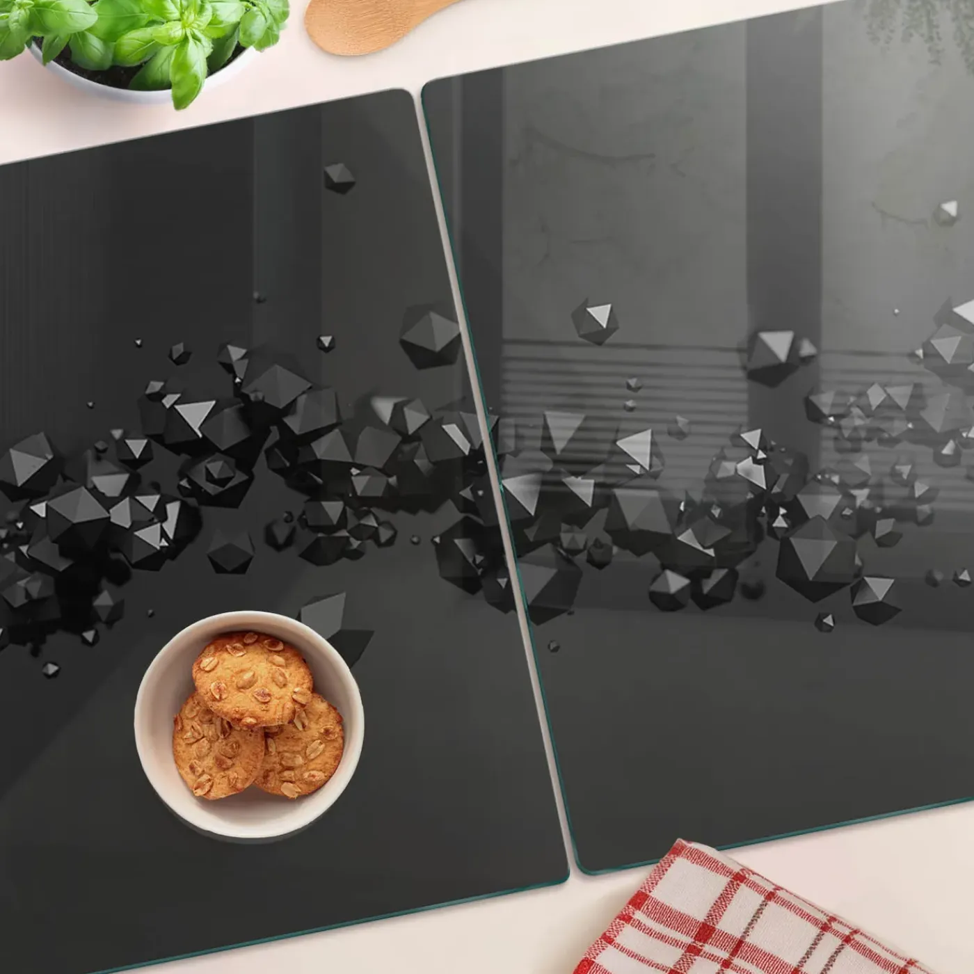 Tulup - Glazen Snijplankenset - 3d-lichamen - Zwart - 2 St 40x52 Cm - Dienblad Rechthoek