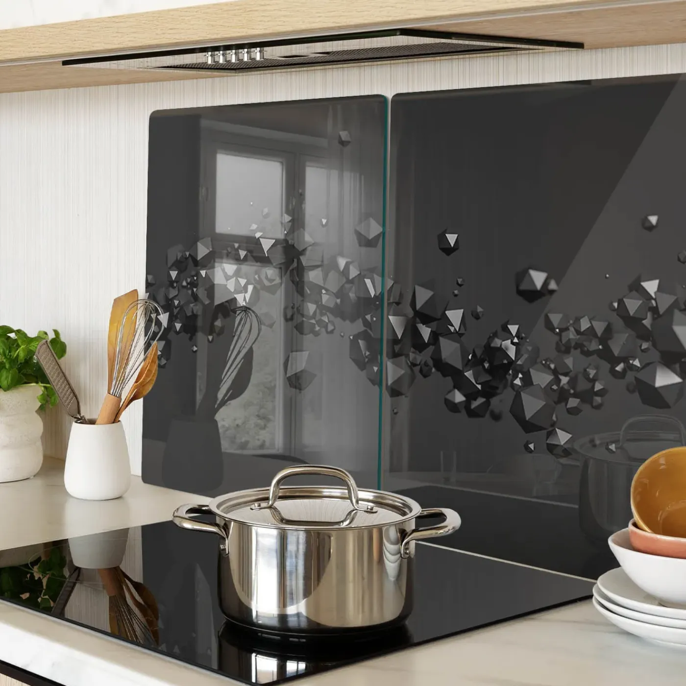 Tulup - Glazen Snijplankenset - 3d-lichamen - Zwart - 2 St 40x52 Cm - Dienblad Rechthoek