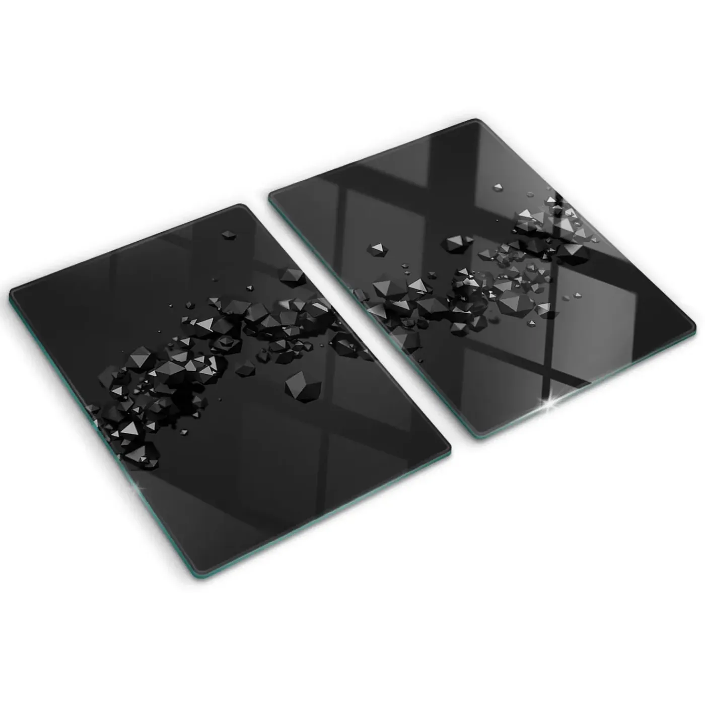 Tulup - Glazen Snijplankenset - 3d-lichamen - Zwart - 2 St 40x52 Cm - Dienblad Rechthoek