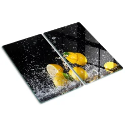 Tulup - Glazen Snijplankenset - Citroenen En Water - Geel - 2 St 30x52 Cm - Antislip - Broodplankjes