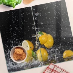 Tulup - Glazen Snijplankenset - Citroenen En Water - Geel - 2 St 30x52 Cm - Antislip - Broodplankjes