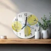 Tulup - Glazen Wandklok Design - Ronde - Citroenen - Geel - 30 - Zwarte Handen