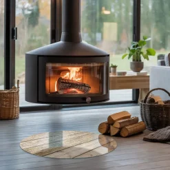 Tulup - Kachel Vloerplaat - Ronde - Beige - 60 Cm - Plaat Onder Houtkachel