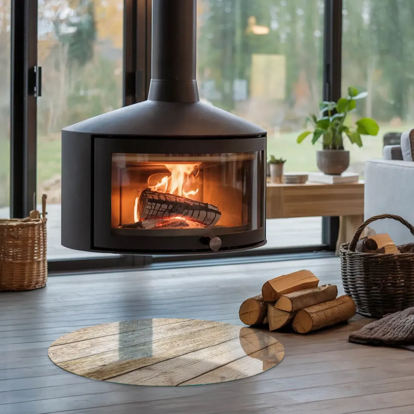 Tulup - Kachel Vloerplaat - Ronde - Beige - 60 Cm - Plaat Onder Houtkachel
