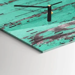 Tulup - Klok Glas Met Opdruk - Rechthoekige Verticaal - Houten Muur - Blauw - 30x60 - Zwarte Handen