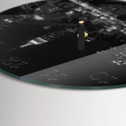 Tulup - Klok Glas Met Opdruk - Ronde - Horizon - Zwart - 30 - Zwarte Handen