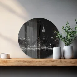 Tulup - Klok Glas Met Opdruk - Ronde - Horizon - Zwart - 30 - Zwarte Handen