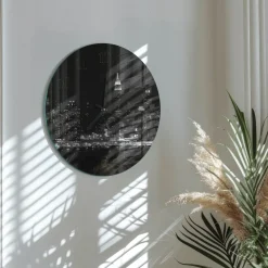 Tulup - Klok Glas Met Opdruk - Ronde - Horizon - Zwart - 30 - Zwarte Handen