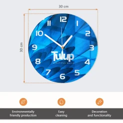 Tulup - Klok Glas Met Opdruk - Ronde - Horizon - Zwart - 30 - Zwarte Handen
