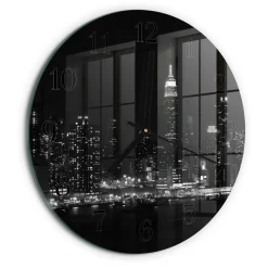 Tulup - Klok Glas Met Opdruk - Ronde - Horizon - Zwart - 30 - Zwarte Handen
