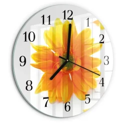 Tulup - Moderne Glazen Wandklok - Ronde - Bloem - Oranje - 30 - Zwarte Handen