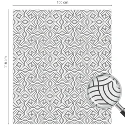 Tulup - Plakfolie Raam Glas In Lood - Geometrische Halve Cirkels - Zwart-wit - 100x116 Cm -