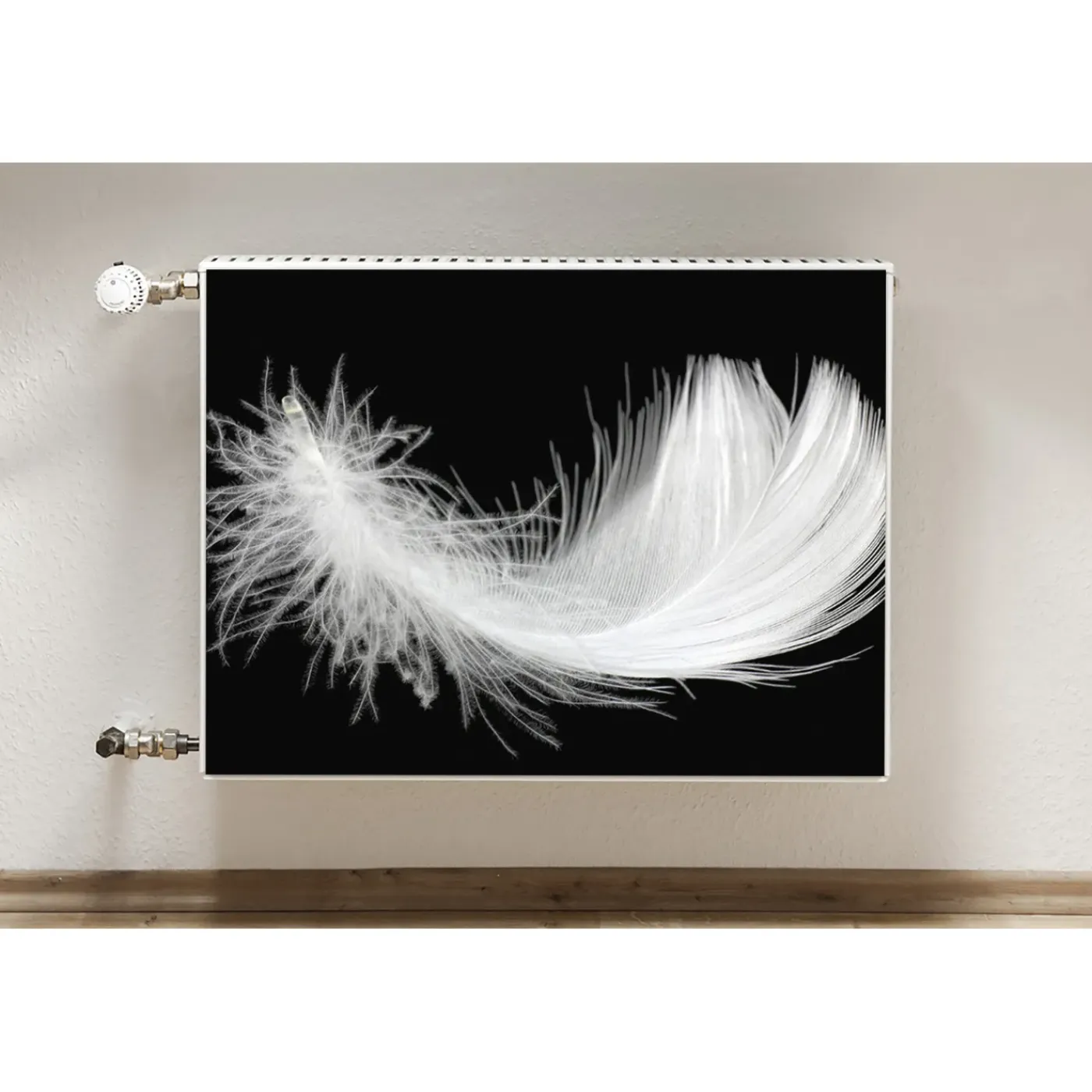 Tulup - Radiator Afdekmat - Witte Veer - Groene - 100x60 Cm - Magnetische Radiatormat