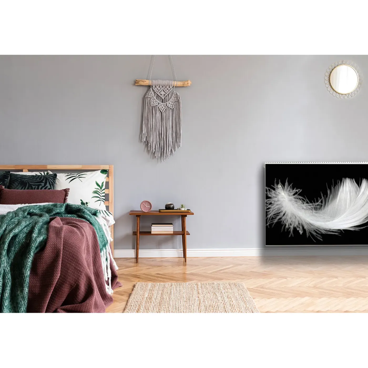 Tulup - Radiator Afdekmat - Witte Veer - Groene - 100x60 Cm - Magnetische Radiatormat