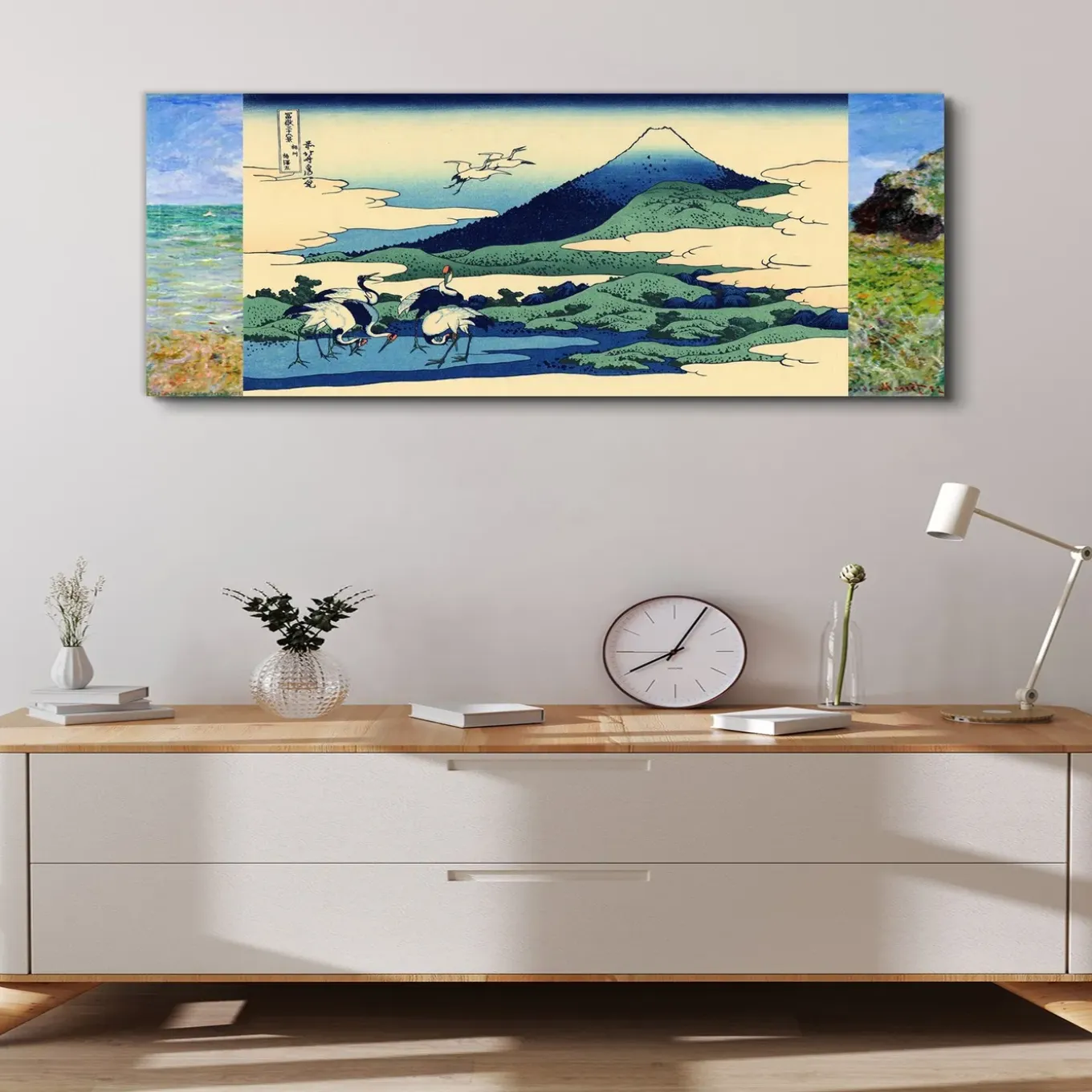 Tulup - Schilderij Doek - Japanse Heuvel - Blauw - 120x60 Cm - Canvas Kunst