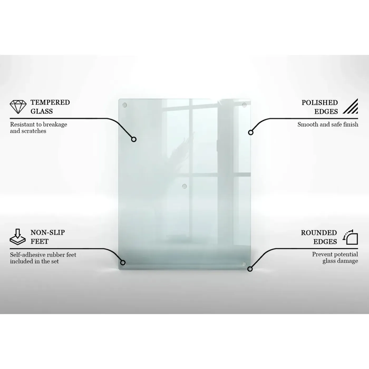 Tulup - Snijplank Glas - Rechthoek - Transparant - 52x40 Cm - Broodplank - Antislip Dienblad