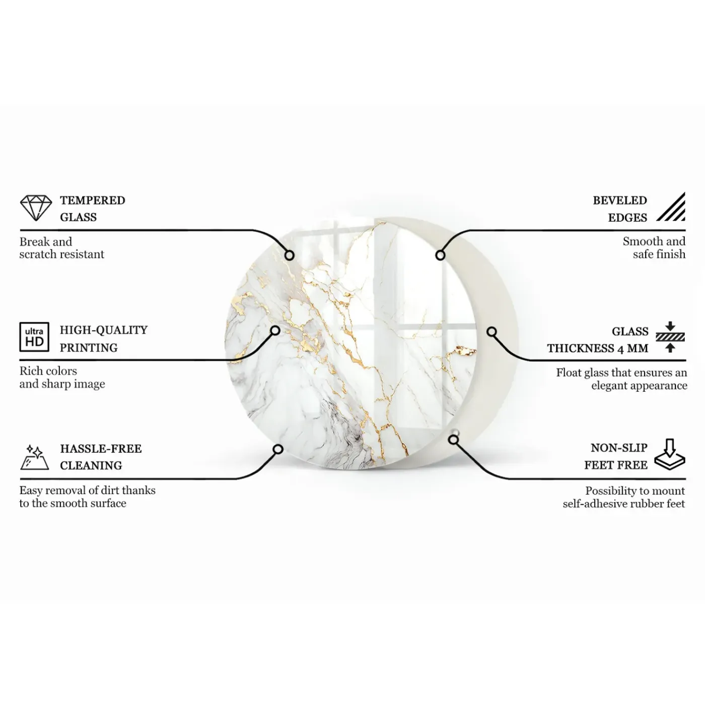 Tulup - Tafelblad Rechthoek - Vierkant - Zwart - 90 Cm - Glasplaat - Bureaublad