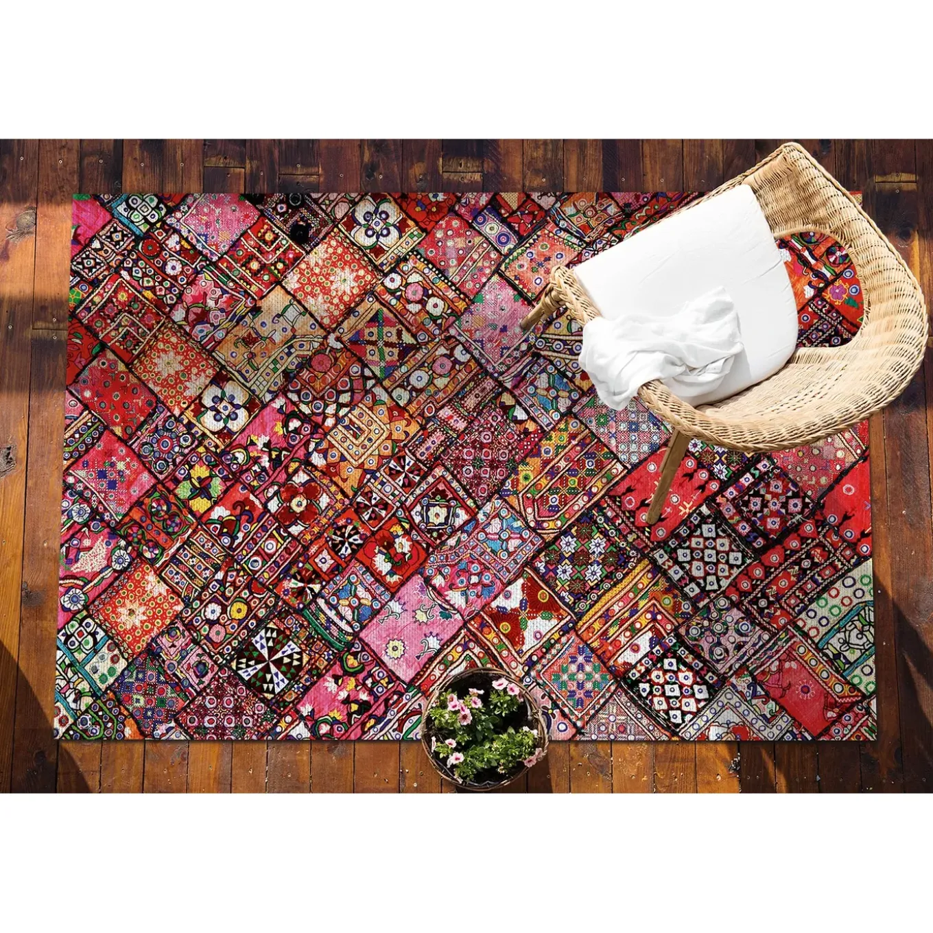Tulup - Tapijt Voor Buiten - Patchwork Mozaïek - Rood - 60x90 Cm - Buiten Tapijt