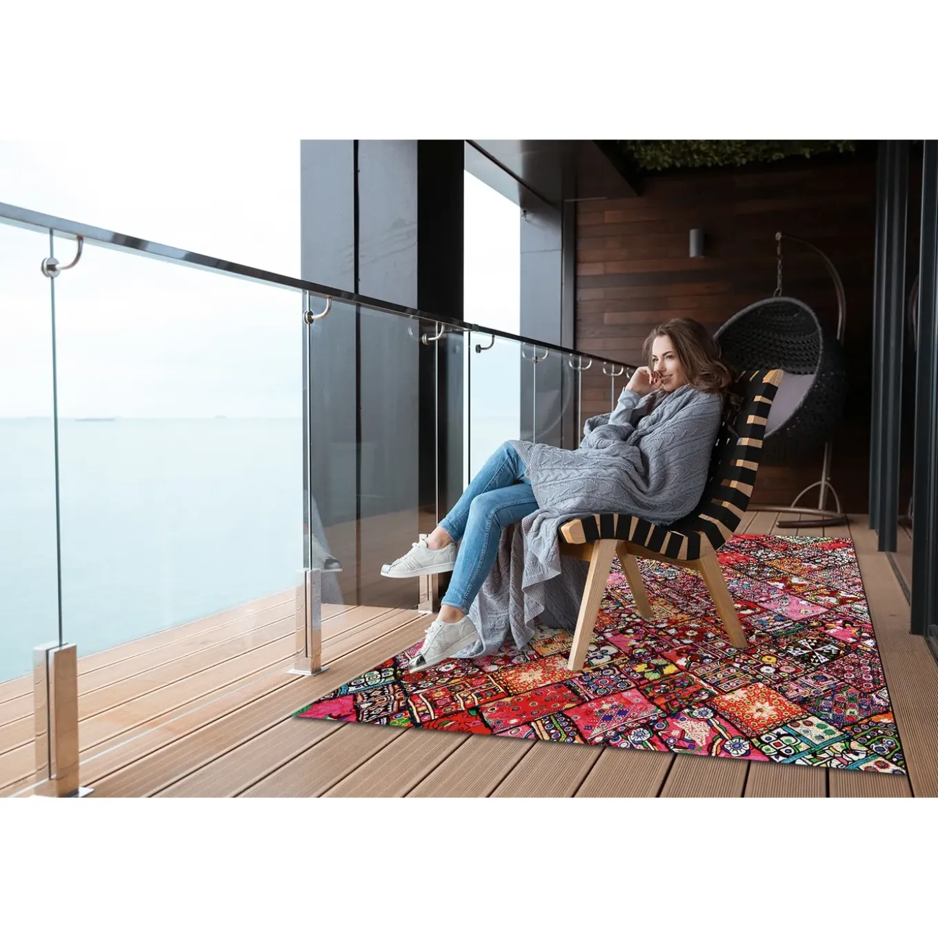 Tulup - Tapijt Voor Buiten - Patchwork Mozaïek - Rood - 60x90 Cm - Buiten Tapijt