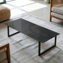 Tulup - Terrastafel - Rechthoek - Beige - 125x50 Cm - Glazen Tafelblad - Bureaublad