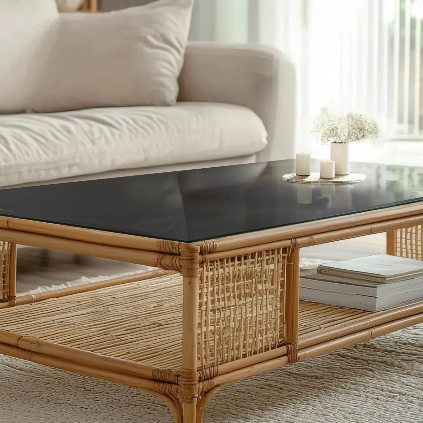 Tulup - Terrastafel - Rechthoek - Beige - 125x50 Cm - Glazen Tafelblad - Bureaublad