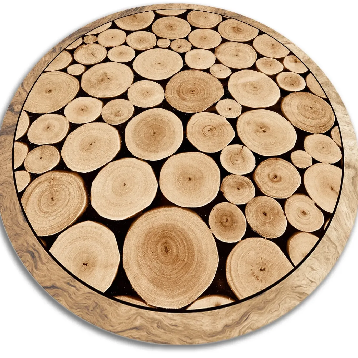 Tulup - Vinyl Tapijt - Rond - Zwart - 150 Cm - Pvc Vloerkleed - Dwarsdoorsnede Van De Stam - Natuur