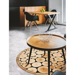 Tulup - Vinyl Tapijt - Rond - Zwart - 150 Cm - Pvc Vloerkleed - Dwarsdoorsnede Van De Stam - Natuur