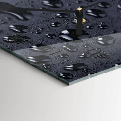 Tulup - Wandklok Glas Decoratie - Rechthoekige Verticaal - Druppels - Zwart - 30x60 - Zwarte Handen