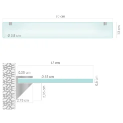 Tulup - Wandplank Van Helder Glas Voor De Badkamer - Halfitransparant - 90x13 Cm - Melkglas Effect