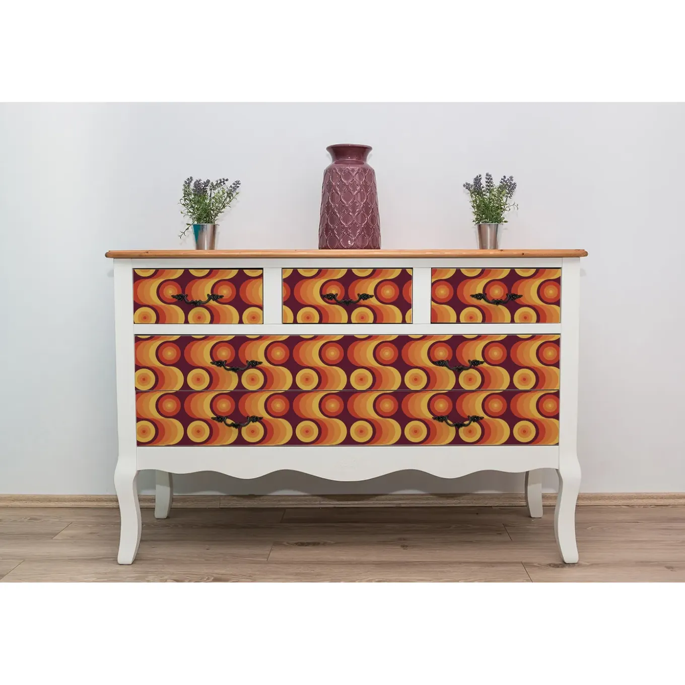 Tulup - Zelfklevende Meubelfolie - Retro Jaren 70 Patroon - Oranje - 100x50 Cm - Meubelsticker
