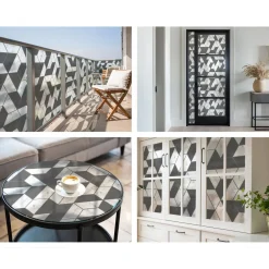 Tulup - Zelfklevende Raamfolie Glas In Lood - Geometrische Illusies - Zwart - 50x146 Cm -