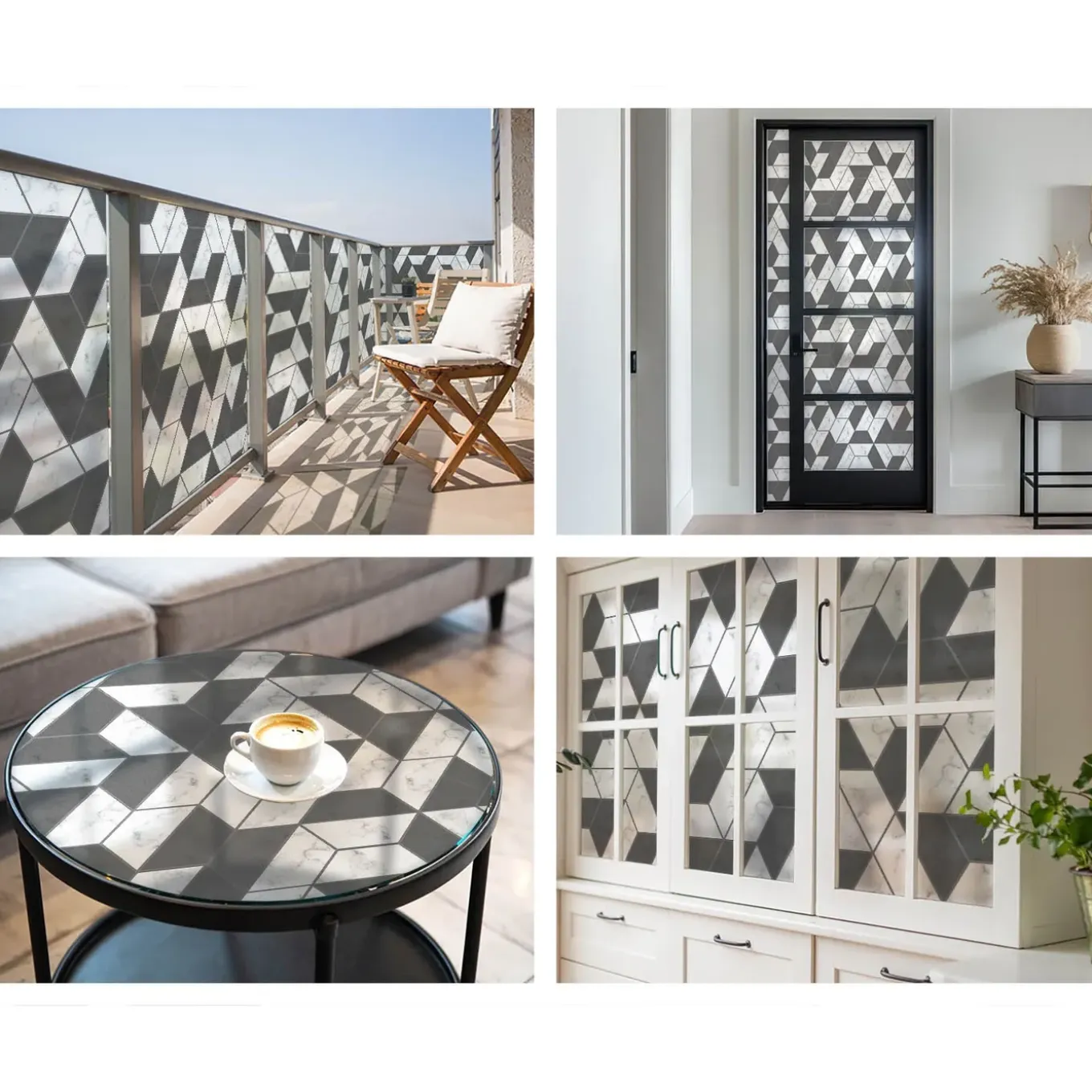 Tulup - Zelfklevende Raamfolie Glas In Lood - Geometrische Illusies - Zwart - 50x146 Cm -