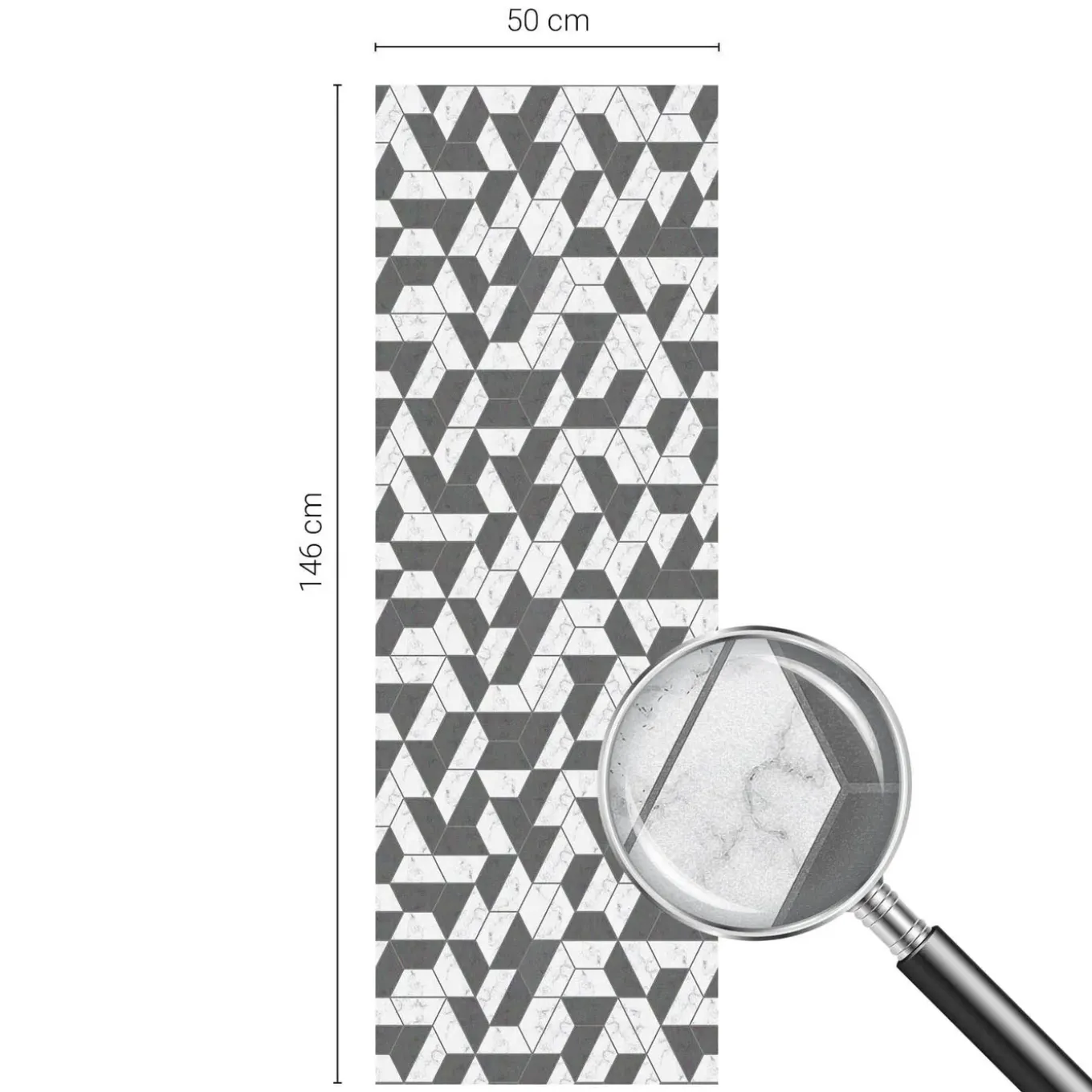 Tulup - Zelfklevende Raamfolie Glas In Lood - Geometrische Illusies - Zwart - 50x146 Cm -