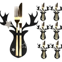 Tutumi Feestelijke Bestekhoes Stuks 311377a Reindeer 6st. Zwart 21x17x21cm