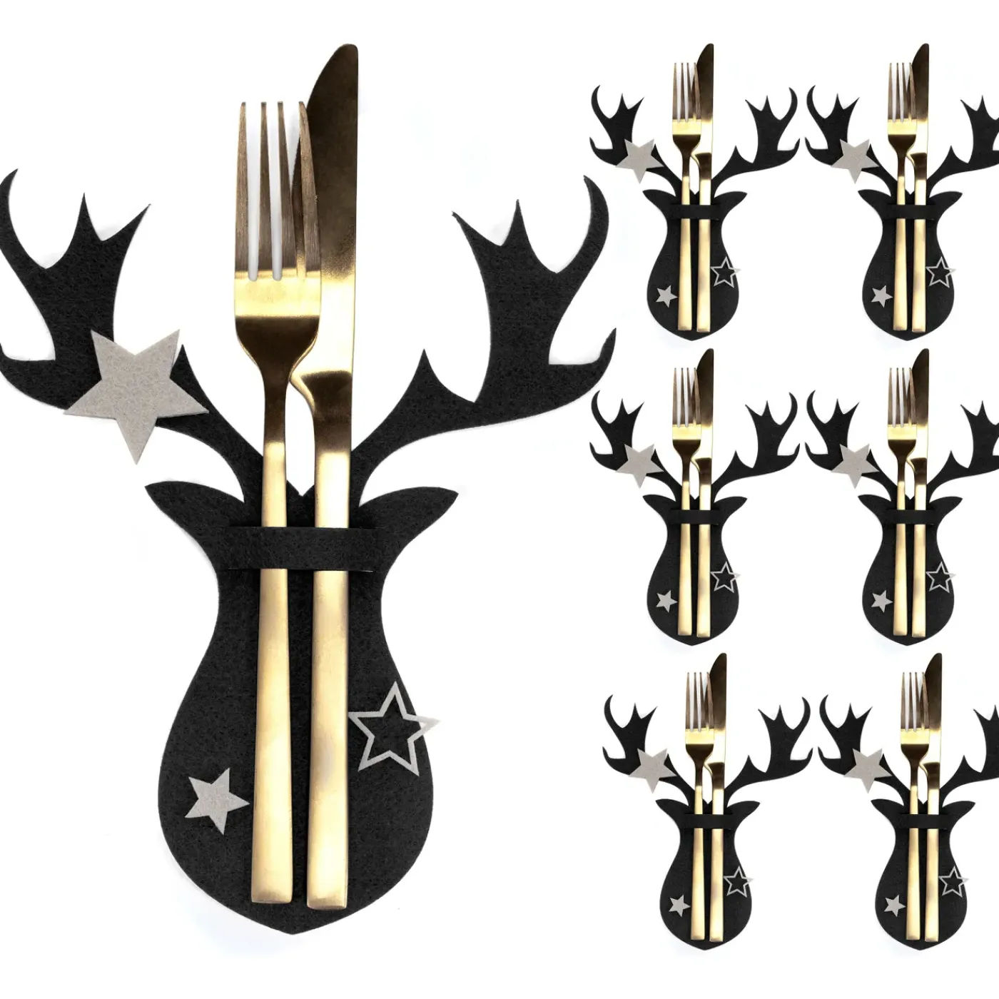 Tutumi Feestelijke Bestekhoes Stuks 311377a Reindeer 6st. Zwart 21x17x21cm
