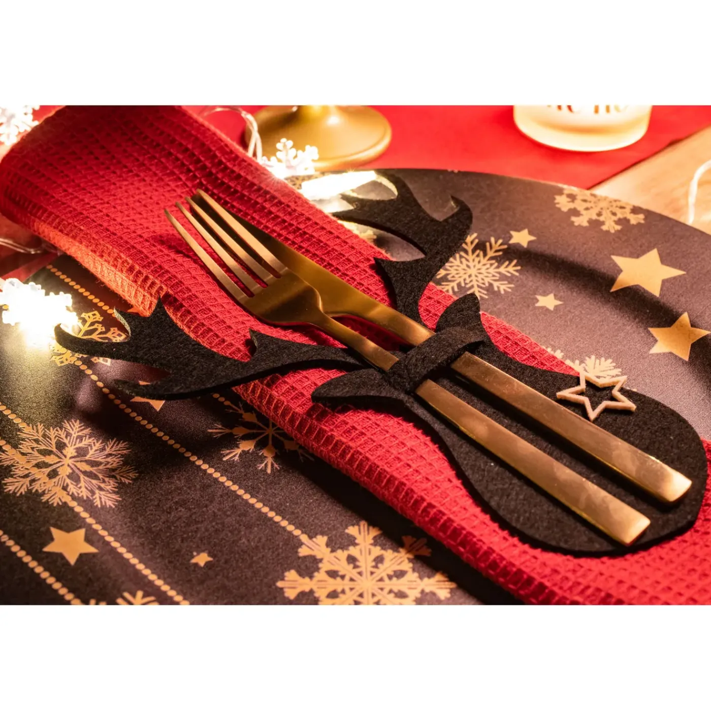 Tutumi Feestelijke Bestekhoes Stuks 311377a Reindeer 6st. Zwart 21x17x21cm