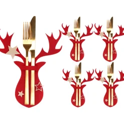 Tutumi Feestelijke Bestekhoes Stuks 311377 Reindeer 4st. Rood 21x17x21cm