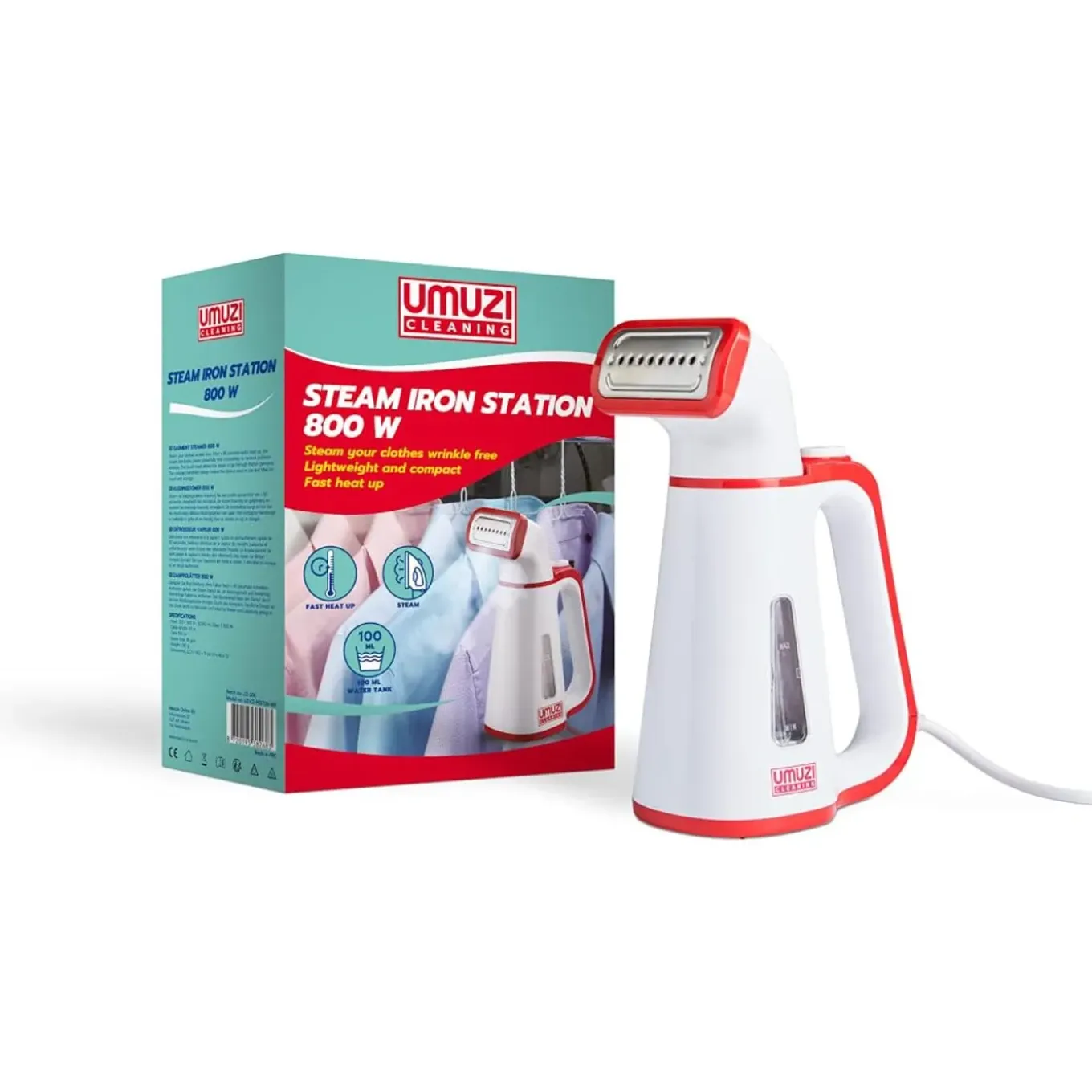 Umuzi Cleaning Kledingstomer - Afneembare Kop - 1,9 Meter Snoer - Wit/rood